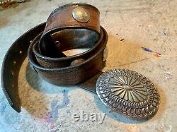 Vintage Navajo Concho Belt Buckle Early Leonard Maloney Buffalo Nickel Studs 34