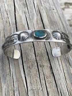 Vintage Navajo Cuff Early Fred Harvey Style Single Turquoise Setting Very Old