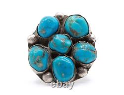 Vintage Navajo Early 60's Blue Gem Turquoise Large Cluster Sterling Silver Ring