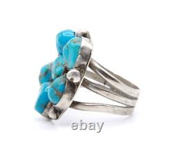 Vintage Navajo Early 60's Blue Gem Turquoise Large Cluster Sterling Silver Ring