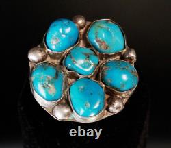 Vintage Navajo Early 60's Blue Gem Turquoise Large Cluster Sterling Silver Ring