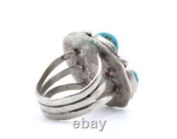 Vintage Navajo Early 60's Blue Gem Turquoise Large Cluster Sterling Silver Ring