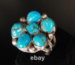 Vintage Navajo Early 60's Blue Gem Turquoise Large Cluster Sterling Silver Ring