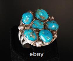 Vintage Navajo Early 60's Blue Gem Turquoise Large Cluster Sterling Silver Ring