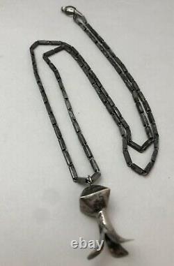 Vintage Navajo Early Sterling Silver Squash Blossom Necklace Native Pendant