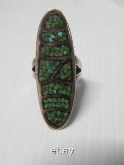 Vintage Navajo Indian Sterling Ring Turquoise Chip Inlay Early Example