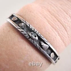 Vintage Navajo Silver Nugget Cuff Bracelet Inlaid Thick Sterling Old Pawn Early