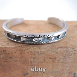 Vintage Navajo Silver Nugget Cuff Bracelet Inlaid Thick Sterling Old Pawn Early