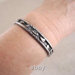 Vintage Navajo Silver Nugget Cuff Bracelet Inlaid Thick Sterling Old Pawn Early