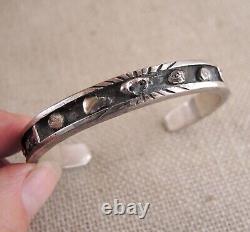 Vintage Navajo Silver Nugget Cuff Bracelet Inlaid Thick Sterling Old Pawn Early