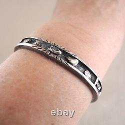 Vintage Navajo Silver Nugget Cuff Bracelet Inlaid Thick Sterling Old Pawn Early