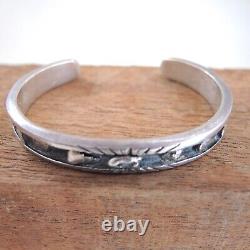 Vintage Navajo Silver Nugget Cuff Bracelet Inlaid Thick Sterling Old Pawn Early