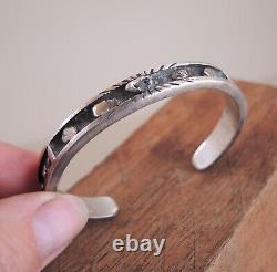 Vintage Navajo Silver Nugget Cuff Bracelet Inlaid Thick Sterling Old Pawn Early