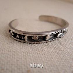 Vintage Navajo Silver Nugget Cuff Bracelet Inlaid Thick Sterling Old Pawn Early