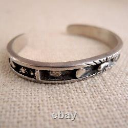 Vintage Navajo Silver Nugget Cuff Bracelet Inlaid Thick Sterling Old Pawn Early