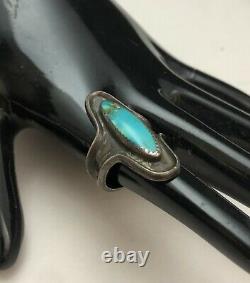 Vintage Navajo Sterling Silver & Turquoise Early Native American Cast Ring s7