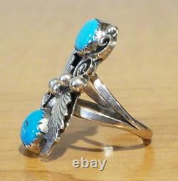 Vintage Navajo turquoise applique sterling ring signed RB size 8