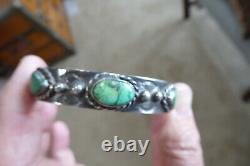 Vintage Old Pawn Early Green Turquoise Sterling Navajo Native American Bracelet