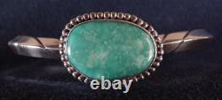 Vintage Old Pawn Navajo Knife Edge Sterling Silver Big Turquoise Cuff Bracelet