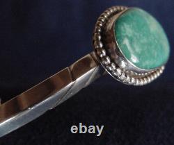 Vintage Old Pawn Navajo Knife Edge Sterling Silver Big Turquoise Cuff Bracelet