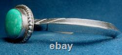 Vintage Old Pawn Navajo Knife Edge Sterling Silver Big Turquoise Cuff Bracelet