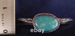 Vintage Old Pawn Navajo Knife Edge Sterling Silver Big Turquoise Cuff Bracelet