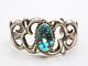 Vintage Old Pawn Sand Cast Early Navajo Bisbee Turquoise Cab Coin Silver Cuff