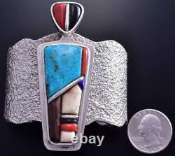 Vintage Silver & Turquoise Navajo Tufacast Bracelet Lyndon B. Tsosie C1915J