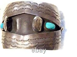 Vintage Sterling By V E Navajo Native American Early Turquoise Watch Bracelet