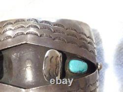 Vintage Sterling By V E Navajo Native American Early Turquoise Watch Bracelet