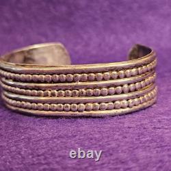 Vintage Sterling Silver Beaded Cuff Bracelet 43.21g Early Navajo Style 7 Wrist