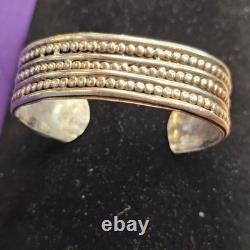 Vintage Sterling Silver Beaded Cuff Bracelet 43.21g Early Navajo Style 7 Wrist