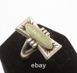 Vintage Sterling Silver Early Navajo Gaspeite Elongated Rectangular Ring Sz 5.75