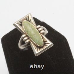 Vintage Sterling Silver Early Navajo Gaspeite Elongated Rectangular Ring Sz 5.75