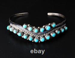 Vintage Sterling Silver Early Zuni Harvey Era Snake Eye Turquoise Cuff Bracelet