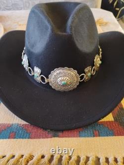 Vintage Sterling Silver & Sleeping Beauty Turquoise Southwestern Concho HatBand