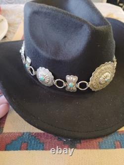 Vintage Sterling Silver & Sleeping Beauty Turquoise Southwestern Concho HatBand
