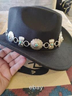 Vintage Sterling Silver & Sleeping Beauty Turquoise Southwestern Concho HatBand