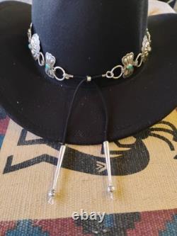 Vintage Sterling Silver & Sleeping Beauty Turquoise Southwestern Concho HatBand