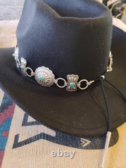 Vintage Sterling Silver & Sleeping Beauty Turquoise Southwestern Concho HatBand