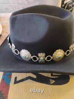 Vintage Sterling Silver & Sleeping Beauty Turquoise Southwestern Concho HatBand