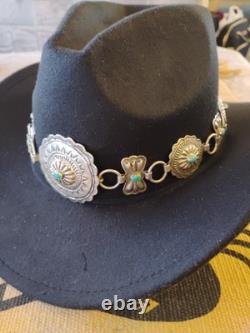 Vintage Sterling Silver & Sleeping Beauty Turquoise Southwestern Concho HatBand