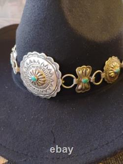 Vintage Sterling Silver & Sleeping Beauty Turquoise Southwestern Concho HatBand