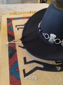 Vintage Sterling Silver & Sleeping Beauty Turquoise Southwestern Concho HatBand