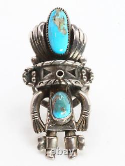 Vintage Sterling Silver Turquoise Kachina Early Navajo Old Pawn Ring Sz 6.5