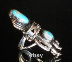 Vintage Sterling Silver Turquoise Kachina Early Navajo Old Pawn Ring Sz 6.5