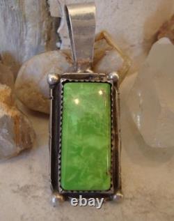Vintage Zuni DAN NIETO Early Sterling Silver APPLE GREEN GASPEITE PENDANT Signed