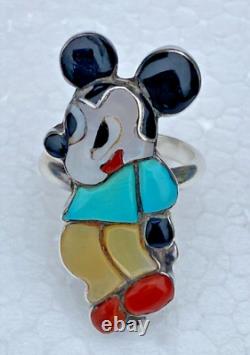 Vintage Zuni Mickey Mouse Ring, Signed Charles and Mary Ann Poncho Size 7.5