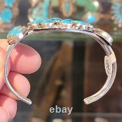 Vintage Zuni Native American Torquoise and Inlay Sterling Silver Bracelet Signed