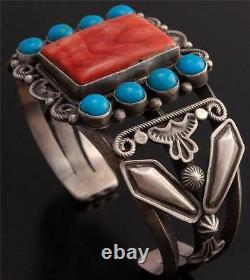 Vintage style Spiny Oyster Shell Turquoise Square Silver Bracelet by Tom TO22Q